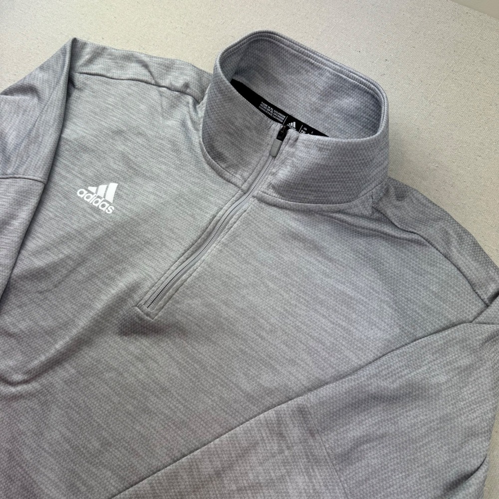 Adidas Mens 2XL Quarter Zip Pullover Grey Heather Textured Sweatshirt CY7088